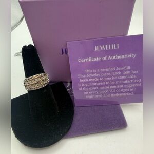 JEWELILI Sterling Silver Diamond Cluster Wide Band Ring NWT Size 6.25